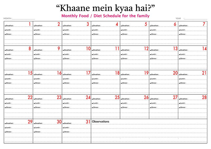 Monthly Meal Planner-Khanaplan.com - Weekly Meal Plan