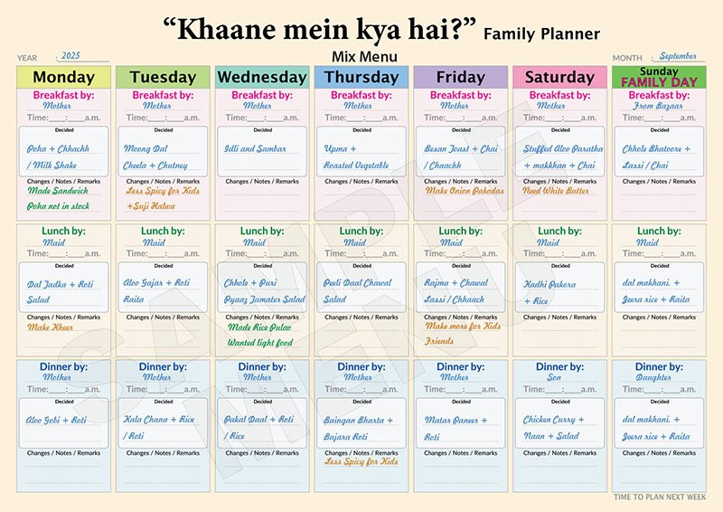 Sample Meal Plan -Khanaplan.com - Weekly Meal Plan